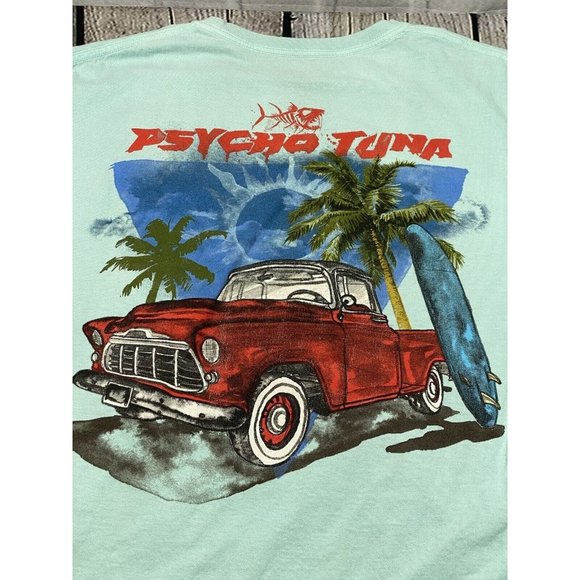 Psycho Tuna Paradise Green T-shirt Size M Classic Truck & Surfboard Longboard - Picture 8 of 10